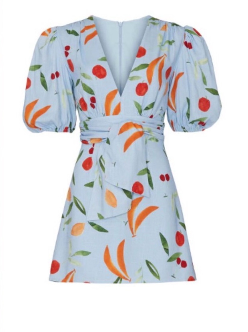 Finders Keepers Calypso Fruit Print Puff Sleeve Mini Dress Blue XS - Picture 2 of 10